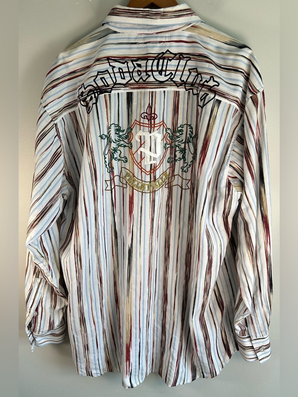 Pelle Pelle Soda Club Men’s Button Up Shirt XXL Stripes Embroidered VTG 90s